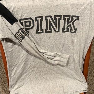 Heather grey and black long sleeved pink shirt